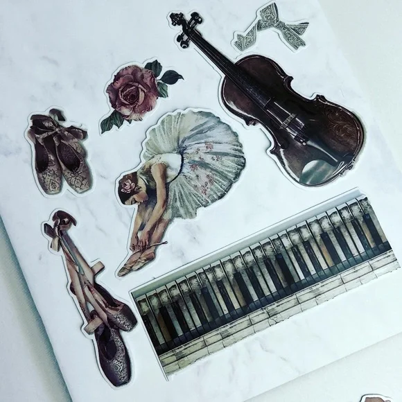 Elegant Ballet Dancer, Recital Outfits, Violin, Piano & Flowers, 34 Stickers - Picture 6 of 15